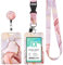 Porte Badge avec Cordon Tour de Cou Porte-cartes Swivel Lobster Clasp avec Lanières Rétractables pour Porte Badges d'Identification Clés Caméra Téléphone Portable (Marbre Rose)