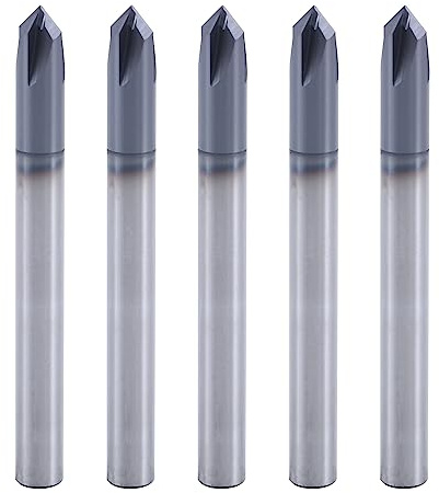 XYunEnZ ISB 90 Degree Chamfer End Mill, 1/4'' Diameter Carbide Chamfering Mill, 4 Flute CNC V Bit for Carving V Groove and Chamfering, 5 Pcs