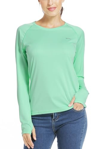 WILLIT Camicetta sportiva da donna con protezione solare UPF 50+, a maniche lunghe, per corsa, nuoto, escursionismo, pesca, leggera, verde chiaro, XXL