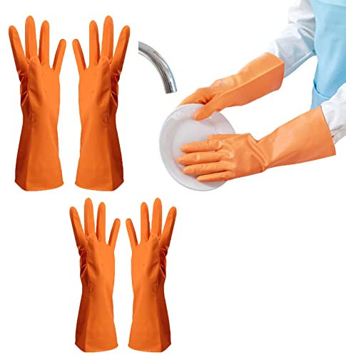 BAMFY rutschfest Putzhandschuhe 3 Paare Haushaltshandschuhe Küche Reinigung Wiederverwendbar Gummihandschuhe for Haushalt (Color : Orange, Size : M)