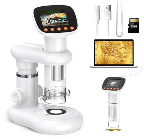 Digital Mikroskop 2.0 Zoll, 1000X Auflösung, Einzigartiges Insektenfach Kinder mit 8 LED-Beleuchtungen für Erwachsene/Kinder, Digitalmikroskop Tragbar