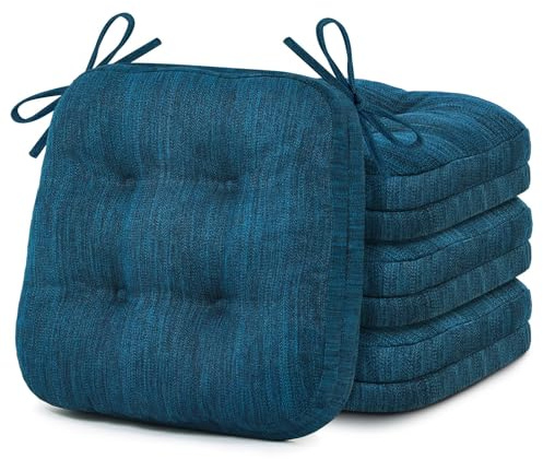 Shinnwa Dining Chair Cushions Set of 4, Dual-Layer Memory Foam Kitchen Chair Cushions, Patented Design Seat Pads with Ties, 16.5 x 16.5 x 3.5in, 4 Pack, Navy Blue