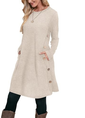 OFEEFAN Sweater Dresses for Women 2024 Trendy White Dress Women's Casual Dresses S