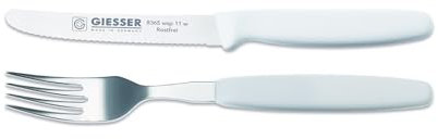 Giesser Messer Besteckset Essgabel + Tomatenmesser 11cm mit Wellenschliff 3mm scharf Farbe - Weiß