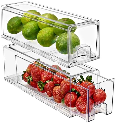 Sorbus Small Clear Acrylic Storage Drawers (2 Pack) - Stackable Plastic Organizer Bins for Fridge, Freezer, Pantry, and Bathroom