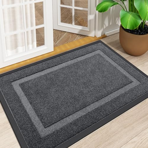 Homaxy Fußmatte außen und innen, rutschfest Schmutzfangmatte, Waschbar Fussmatte, pflegeleicht robust Fußabtreter für Haustür, Eingang, Balkon, Garten(80X120cm, Grau) | Gummi-Rückseite, saugfähig, strapazierfähig, leicht zu reinigen, für Eingang, Küche und Garten, Outdoor, Fußmatte, Bodenmatte