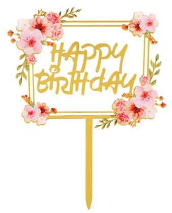 Happy Birthday Flowers Cake Toppers,Acrylic Flowers Birthday Cupcake Topper Cake Pick Decorations for Lady Girls Birthday Party Cake Desserts Pastries Toppers