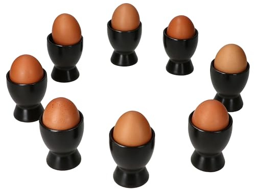 MamboCat Nero 8er Set Eierbecher schwarz I für 8 Personen I Matte runde Steingut-Eierbecher mit Fuß I Geschirr für das weiche oder Harte Frühstücksei beim Brunch & Buffet