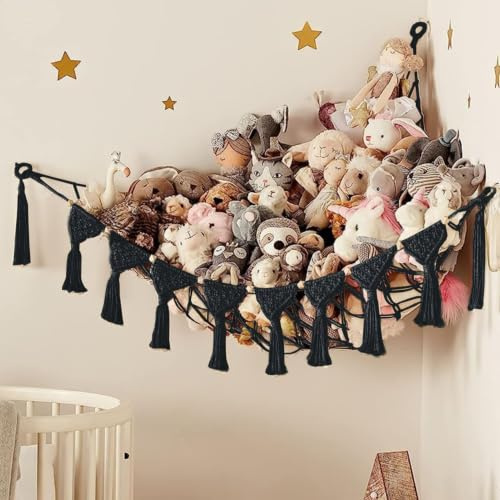 JanYoo Spielzeug Aufbewahrungs Kuscheltier,142x106x106cm Aufbewahrung Netz Kinderzimmer Hängend Spielzeug Organizer Stofftier Hängematte für Kuscheltiere Teddy Eckspielzeug Netz für Schlafzimmer