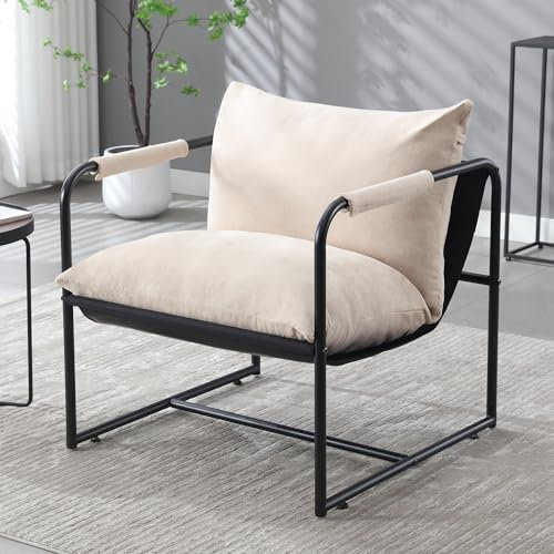 Fiona's magic Extragroß Loungesessel, Gemütlich Sessel Wohnzimmer, 78x76x70 cm Modernes Relaxsessel mit Metallrahmen, Armlehnenstuhl für Schlafzimmer, Balkon, Lounge, Beige