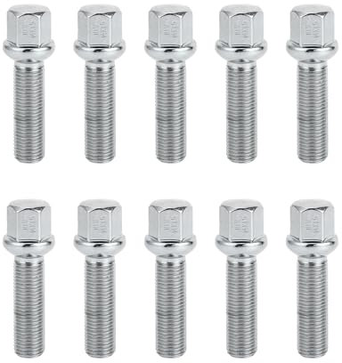 TUCKBOLD Bullone per Dado Ruota a Sfera M14x1.5mm per Volkswagen 19mm Esagono 45mm Lunghezza Asta Robusto | Bulloni Estesi Tono Argento 10 Pz