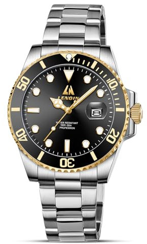 LN LENQIN Orologio da uomo in acciaio inossidabile Analogico al Quarzo Uomo sportivo Orologio Uomo Elegante Data Impermeable Luminoso Orologio da Polso (Gold Black)