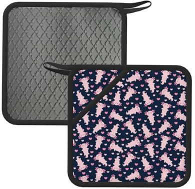 Presine da cucina in silicone resistente al calore, con simpatico cuore Axolotl rosa in stile cartone animato, presine per forno, presine per cucina, decorazione da cucina, con anello per appendere