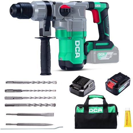 DCA Martello Perforatore a batteria 20V, 4,5 J e 3800 BPM, 4 pezzi da 28 mm SDS-Plus, trapano a Percussione ad alte prestazioni con controllo delle vibrazioni, batteria da 5,0 Ah, caricatore 4A