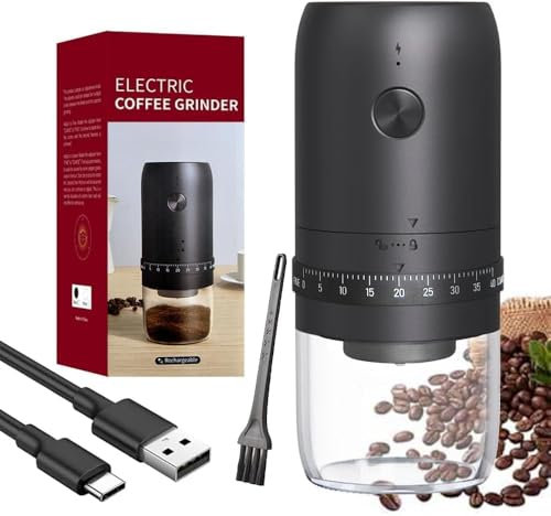 Molinillo de cafe electrico portátil, pequeño coffee grinder eléctrico inalámbrico, 40 ajustes ajustables, 1800 mAh, molinillo de semillas o especias con cepillo de limpieza, para viajes, oficina