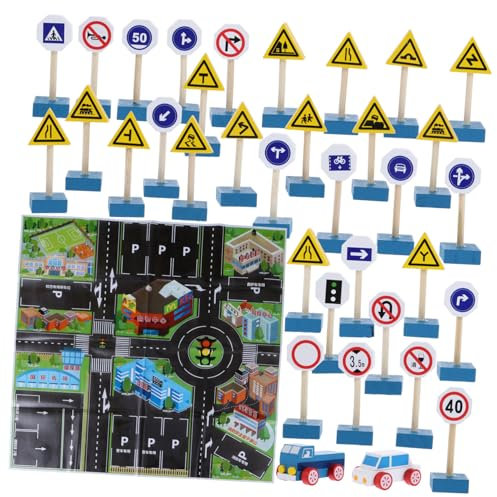 TOYANDONA 1ensemble Panneaux De Circulation pour Garçon Fille Signaux De Voitures Carte Jouet Éducatif De Modélisation Circulation pour Interaction Parent-garçon Fille
