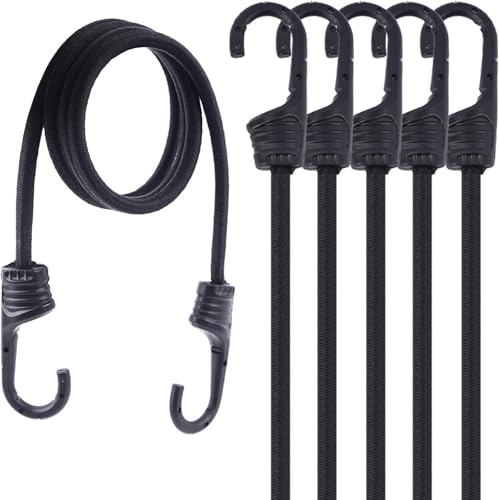 KINDPMA Corde Elastiche con Gancio 120CM, 6 Pezzi Elastico con Ganci Corda Elastica per Teloni, Portapacchi, il Fissaggio di Bagagli, Auto e Bici, Campeggi
