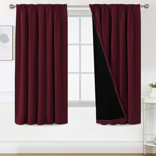 BellaHills 100% Verdunklungsvorhänge mit Kräuselband Gardinen 2er Set H175 x B140 cm, Blickdicht Vorhang Thermovorhang Hitzeschutz, Blackout Curtain für Schlafzimmer Wohnzimmer, Burgundisch