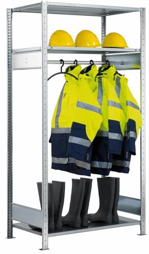 SCHULTE Lagertechnik Grundregal, Garderobenregal MULTIplus150 2000 x 1000 x 600 mm (HxBxT), verzinkt, 3 Fachböden, 1 Stück Kleiderstange