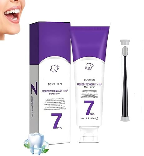 7-Pro Dentifricio Intensivo, 7pro Dentifricio Sbiancante Intensivo con 7 Probiotici per Denti per Rimozione di Macchie Gialle, Alito Fresco, Dentifrici Senza Fluoruro (1)