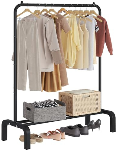 JIUYOTREE Garment Rack Clothing Clothes Rack for Clothes Organizing Black | Standard Metal 34 Inches Garment Rack with Bottom Shelf for Hanging Clothes Coats Jackets Shirts Sweaters Jeans Black