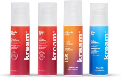 KREAM Tan Lovers Pack - 2 Aceleradores del Bronceado + Aceite Solar Bronceador SPF30 California Surfer + After Sun Hidratante | Set Completo para un Bronceado Duradero