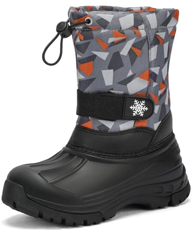 koppu Boys Girls Snow Boots Kids' Waterproof Snow Boots for Winter Slip Resistant Cold Weather Shoes(Toddle 8) Grey Orange