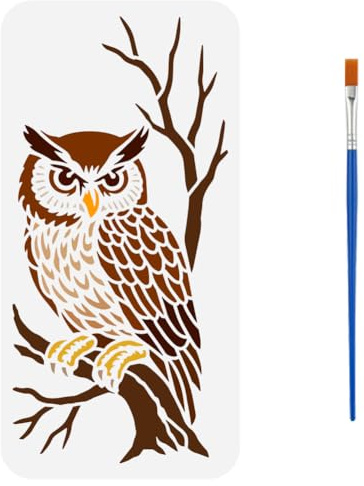 FINGERINSPIRE Malschablonen Zum Beobachten von Eulen Mit Einem Pinsel 15x30cm Große Schablonen Mit Eulenmuster Dekorationsvorlage Mit Haustier Tiermotiv Zum Malen Auf Wänden Böden Möbeln Fliesen