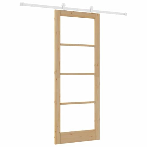 vidaXL Porta scorrevole Orkdal Naturale e Bianco Legno Massello di Pino Vetro 83 x 211 cm Con Set di Hardware Scorrevole Uso Interno Minimalista