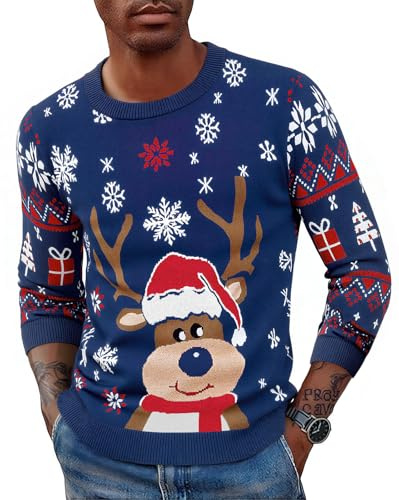 Saodimallsu Ugly Christmas Suéteres Hombre Jersey Navideños Familia Mujer Niños Unisex Suéter De Navidad Invierno Patrón De Reno, C-Dark Blue Hombre, M