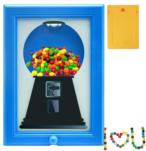 Wall Mounted Candy Dispenser Frame - Gumball Machine in a Picture Frame for Candies, Nuts, Dog & Cat Treats – Hang on Wall or Stand on Table – Fun Holiday & Birthday Gift for Kids & Adults(Blue)