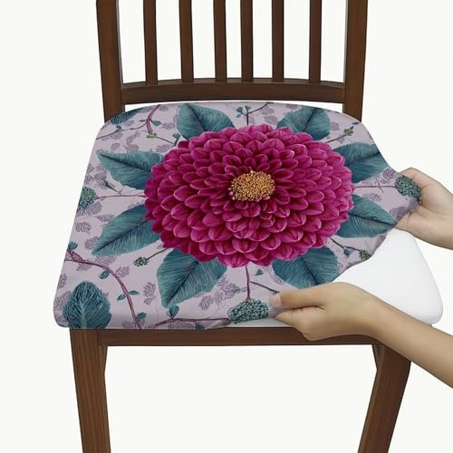 Lot de 6 housses de coussin de chaise extensibles et amovibles en élasthanne avec motif dahlia pour décoration de maison, salle à manger