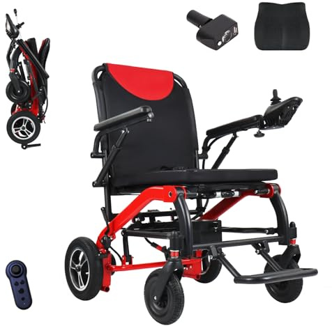 Portable Travel Electric Wheelchair for Adults, Compact Lightweight (19Kg Without Battery), 600W Powerful Motor, 12Ah Lithium Battery, Remote Control functionality, with Travel Handlebar