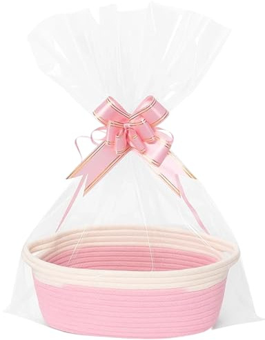 Hamper Baskets for Gifts Empty, Gift Basket Hamper Kit with Pink and White Two-Tone Design, 20 x 10 x 2 cm, Ideal for Organizing and Gifting