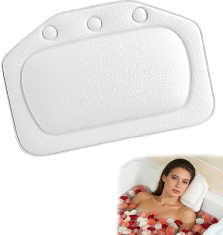 Bath Pillows for Head and Neck, Waterproof Quick Dry Bath Pillow for Bathtub with 3 Strong Suction Cups, Soft Baths Cushion for Neck and Back Support, White Baths Pillow for Kids & Adults Home Spa