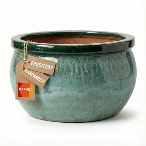 Teramico Växtskål Bavaria stengods keramik – helt vinterhård och frostsäker – högkvalitativt handarbete för trädgård, terrass och utomhus (mossgrön, 35 cm x 20 cm)
