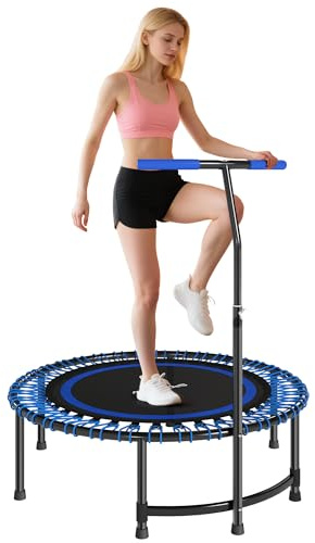 SPORTNOW Trampoline de Fitness 114 cm avec poignée réglable 5 Positions, Cordes élastiques, Trampoline Adulte Stable et Silencieux pour entraînement intérieur, Charge 200 kg, Bleu
