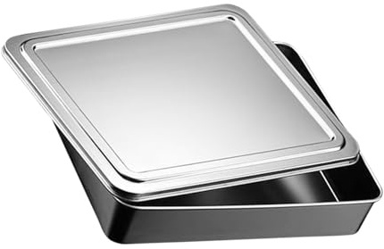 JOINPAYA Molde para Pasteles Rectangular Acero Inoxidable 33,5x28,5x6 Cm con Tapa Antiadherente Caja para Hornear y Conservar Pasteles Adecuado Repostería Doméstica