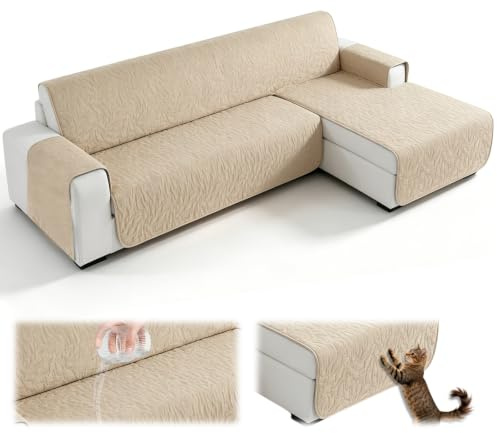 Sofabezug L Form 3-Sitzer 100% Wasserdicht Sofa Abdeckung Ecke Sofa Rutschfeste, Sofa Bezug L Form Universal, Couch Abdeckung Waschbar, Couch überzug Mit Armlehne, Ecksofa Bezug Für Hund Katze (Beige)