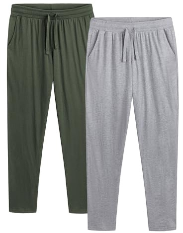 The Essentials Wardrobe Men’s Lounge Pants 2 Pack Open Leg Cuff 100% Cotton Jersey Soft Breathable Nightwear Elastic Waistband with Adjustable Drawcords Side Pockets Pyjamas Trousers