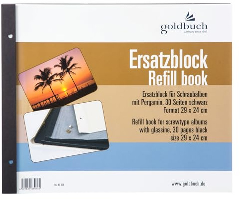 goldbuch 83076 Ersatzblock für Schraubalbum, 30 schwarze Seiten mit Pergamin-Trennblättern, Passend für Foto Album mit einer Größe von 30 x 25 cm, Nachfüll Pack für Fotoalben | Zusatzpack mit Verlängerungsschrauben und Pergamin-Trennblätter für Fotoalben 30x25 cm, Fotokarton säurefrei, Made in Germany