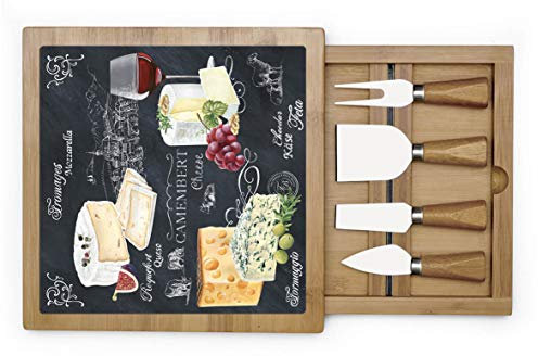 Easy Life 891WOCH Plateau à Fromage avec Tiroir, Verre, Noir, 25,5 cm, 25.5 x 25.5 x 3.5 cm