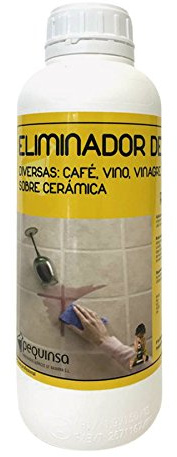 Eliminador de manchas en superficies cerámicas y mármoles: café, vino, refresco, sidra, colorantes orgánicos, orina, serrín mojado, nicotina… Envase 1 litro.