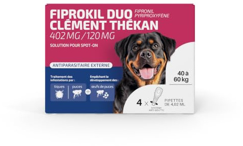 Fiprokil Duo Clément Thékan - Anti-puces/tiques Chiens 40-60kg - 4 pipettes