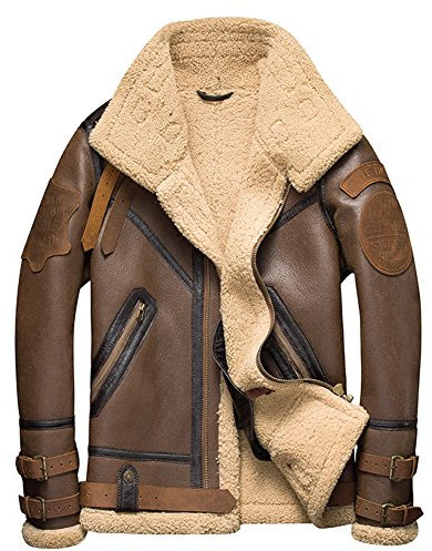 Herren Shearling Jacke Schaffell Jacke Military Lederjacke Bomberjacke B3 B2 A2