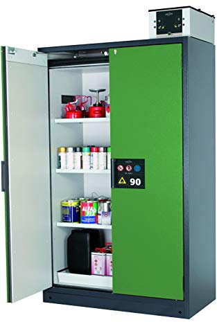 ASECOS Sicherheitsschrank Q90 RAL 7016/RAL 6011 3xFB1xLB1xBW (St.bl.) zur Lagerung von entzündbaren Gefahrstoffen in Arbeitsräumen