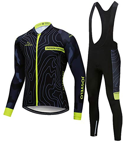 JOGVELO Maillot Ciclismo, Ropa Ciclismo Conjunto Hombre Jersey + Culotes Ciclismo Invierno Vellón Térmico Reflectante, 2XL