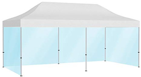 Vispronet® Profi Faltpavillon Basic 3x6 m (Lange Seite offen) ✓ Dachfarbe Weiß ✓ 3 Vollwände Transparent ✓ stabiles Scherengittersystem ✓ weitere Farben & Größen verfügbar