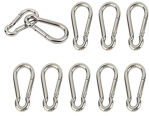 10 Stück Karabinerhaken Clip Karabiner 304 Edelstahl sehr robust M4 3,8 cm Kleiner Schlüsselanhänger für Schlüssel, Schaukel, Camping, Angeln, Hängematte