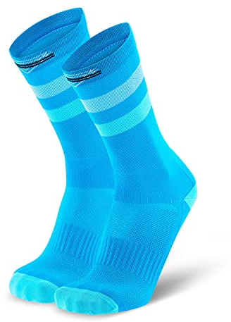 Splends Laufsocken Basic Stripes Blau Kinder, Mädchen & Jungen - lange blaue Socken für Frauen oder Damen - ideale bunte Sportsocken als Geschenk für Weihnachten - 35-38 (36)